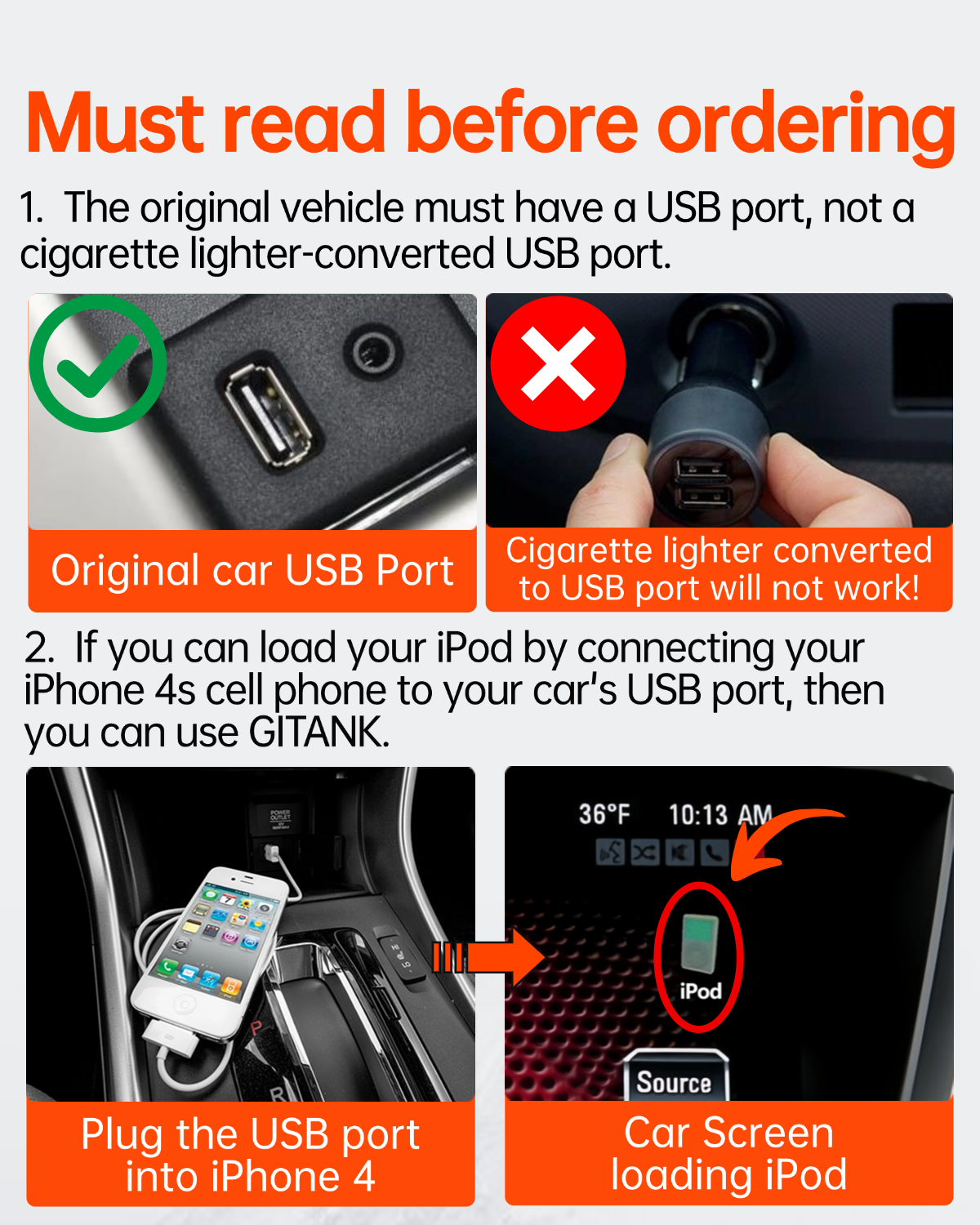 GITANK USB Bluetooth 5.0 Car Adapter Compatible for Honda Accord Civic Fit Odyssey City iPod iPhone Music Interface